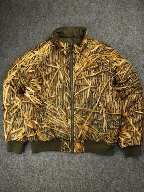 Cabelas Bomber Jacket Large Reversible Mossy Oak Shadow Grass Camo Insulated